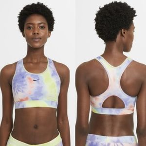 Nike Pro Swoosh Tie Dye Purple Pink Dri Fit Racerback Padded Workout Sports Bra